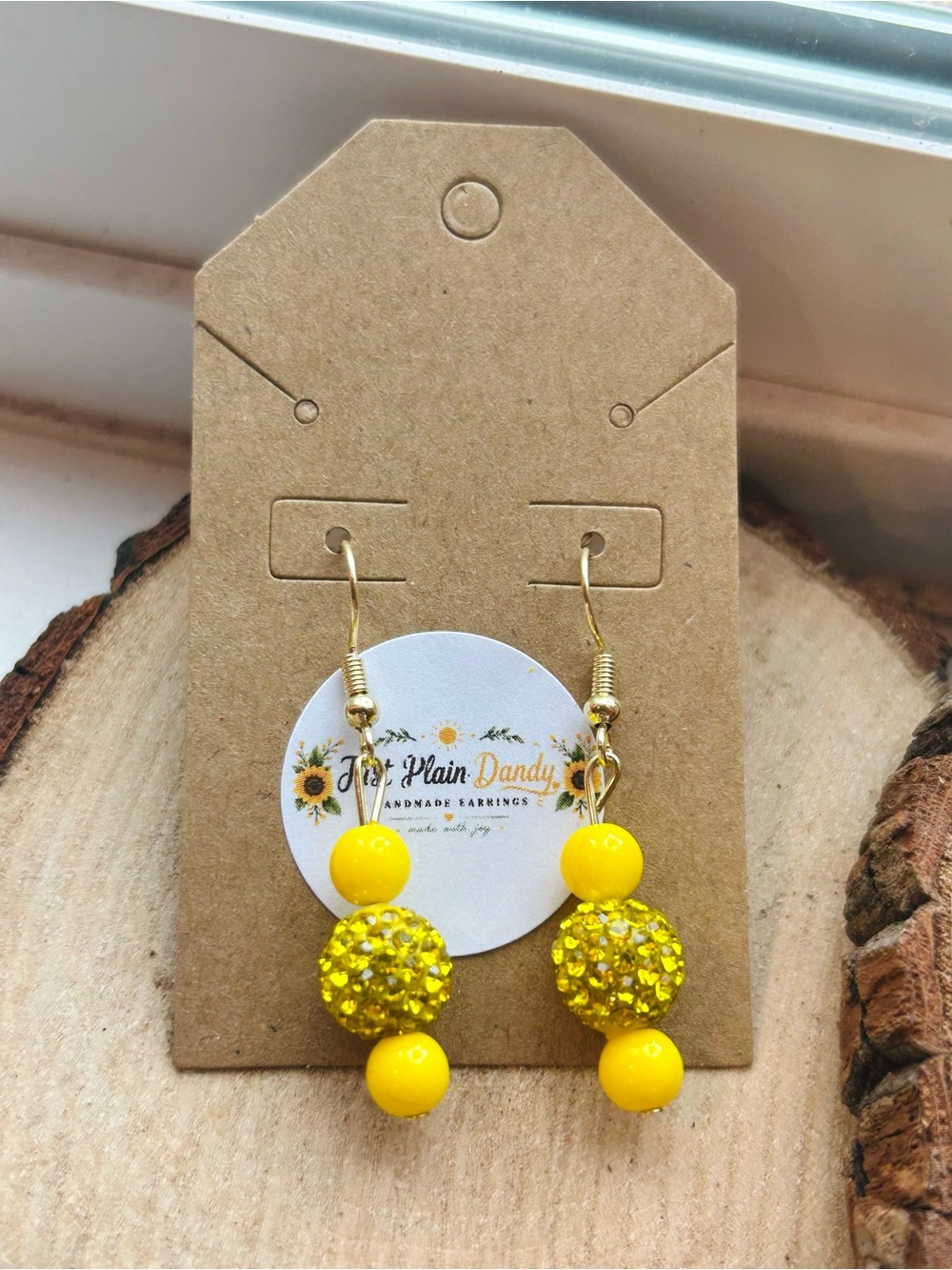 Handmade Yellow Rhinestone Earrings Sparkly Dangle Earrings Sunshine Jewelry